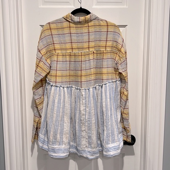 Free People We The Free Waiting on Summer Plaid Flowy Tunic Plaid Stripes Small - Picture 6 of 7